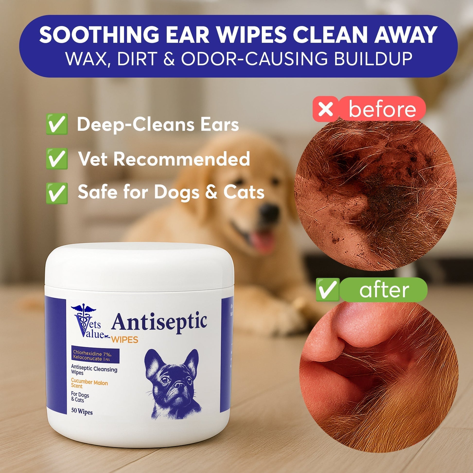 Value Ear Cleaning Wipes for Dogs & Cats | Alcohol-Free, Hypoallergenic Otic Cleanser with Soothing Aloe Vera – Gently Cleans, Helps Reduce Odor, Dirt & Irritation Horizon Animal Care