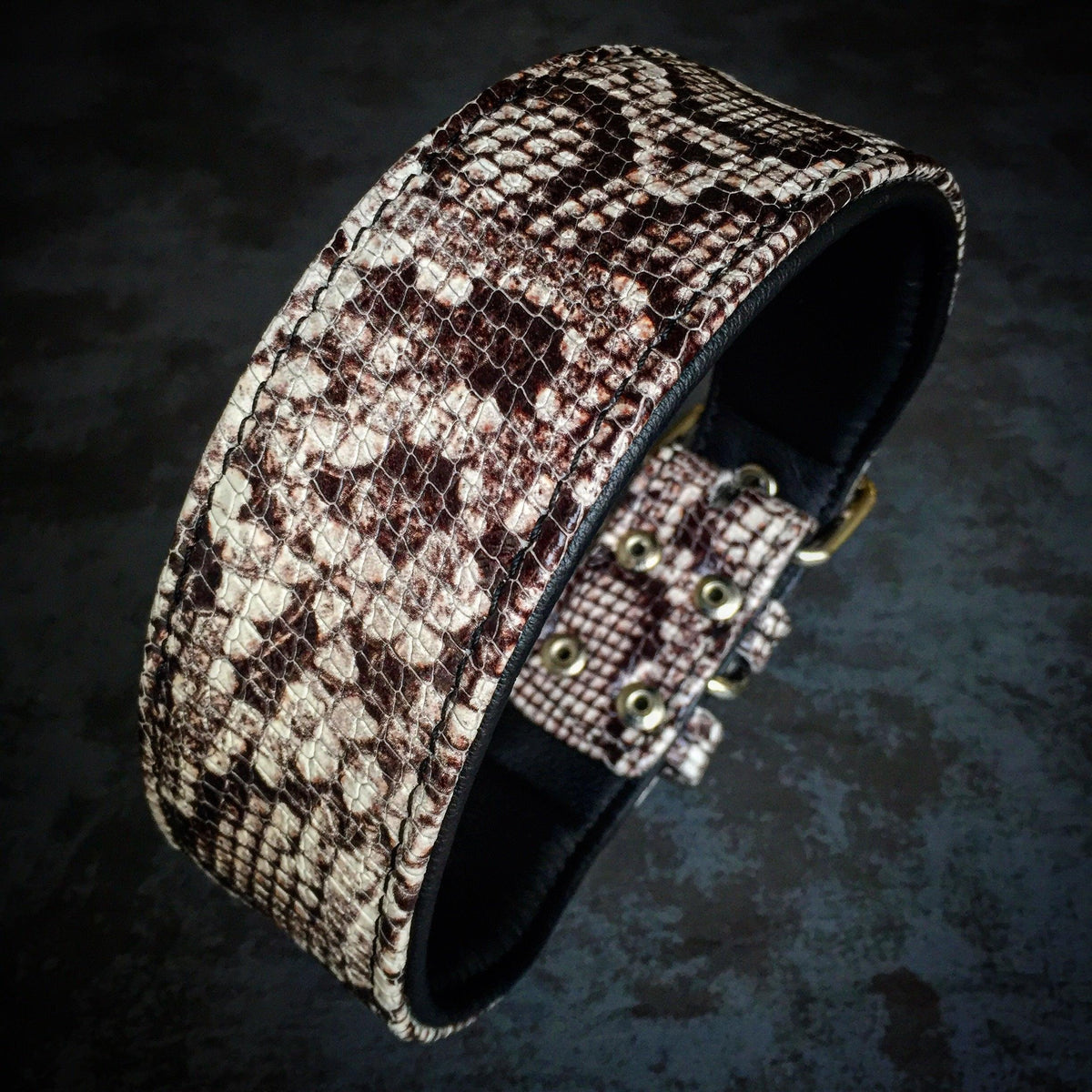 Bestia Rock Python Leather Dog Collar