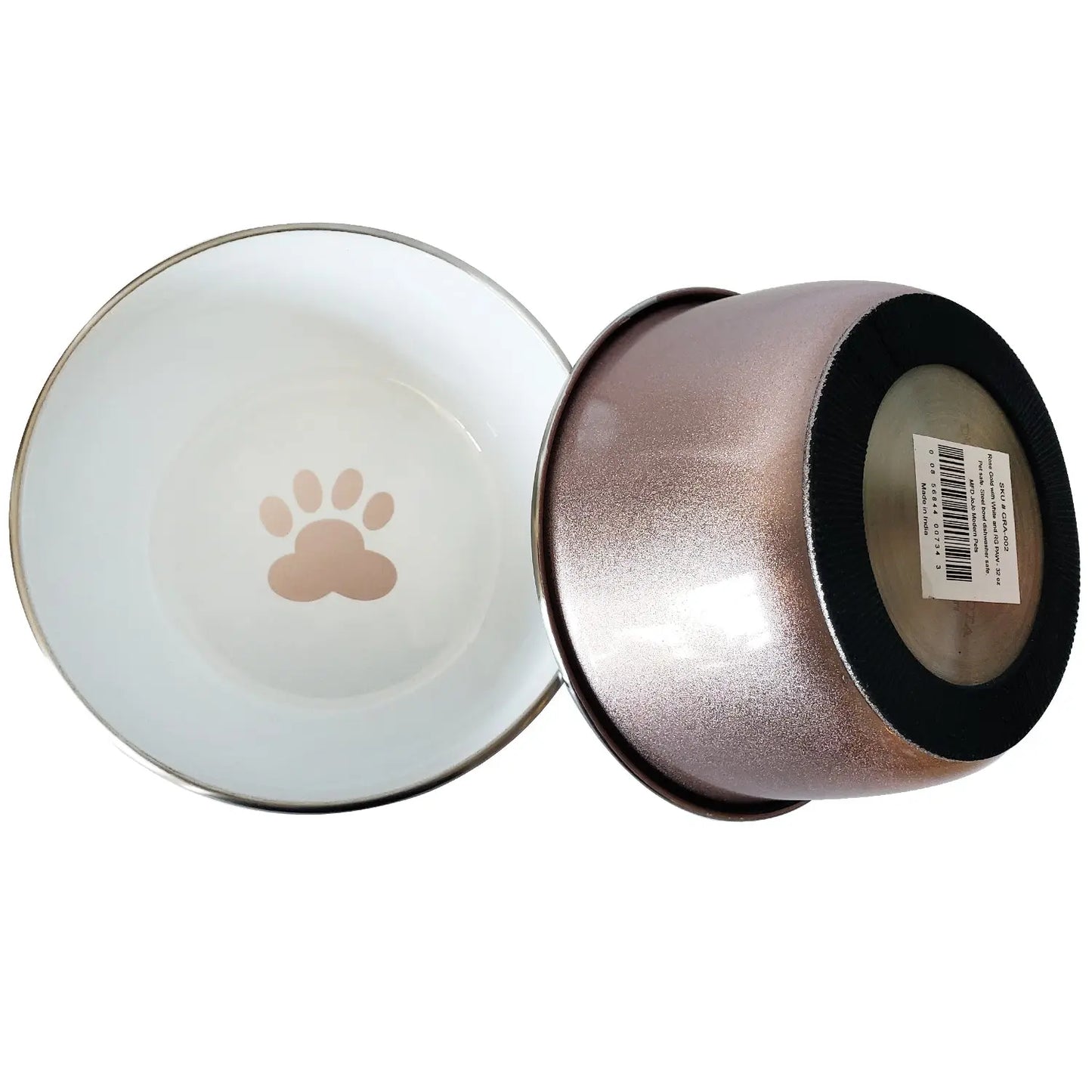 Deep Dog Bowl with Paw Print Design – Stainless Steel Bowl, Ideal for Small, Medium to Large Dogs – Rose Gold American Pet Supplies