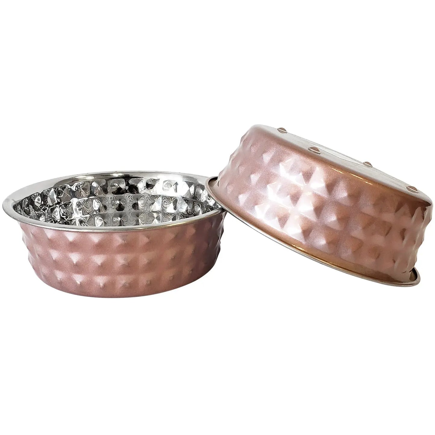 Country Living Set of 2 Hammered Stainless Steel Dog Bowls – Ideal for Extra Large Breeds – Rose Quartz/64oz American Pet Supplies