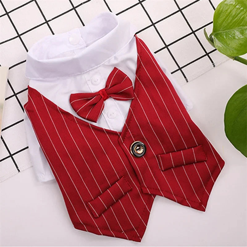 Dog Shirt Stylish Suit Pet Small Dog Clothes Bow Tie Wedding Shirt Costume Formal Tuxedo With Bow Tie Puppy Cat Bulldog Clothing