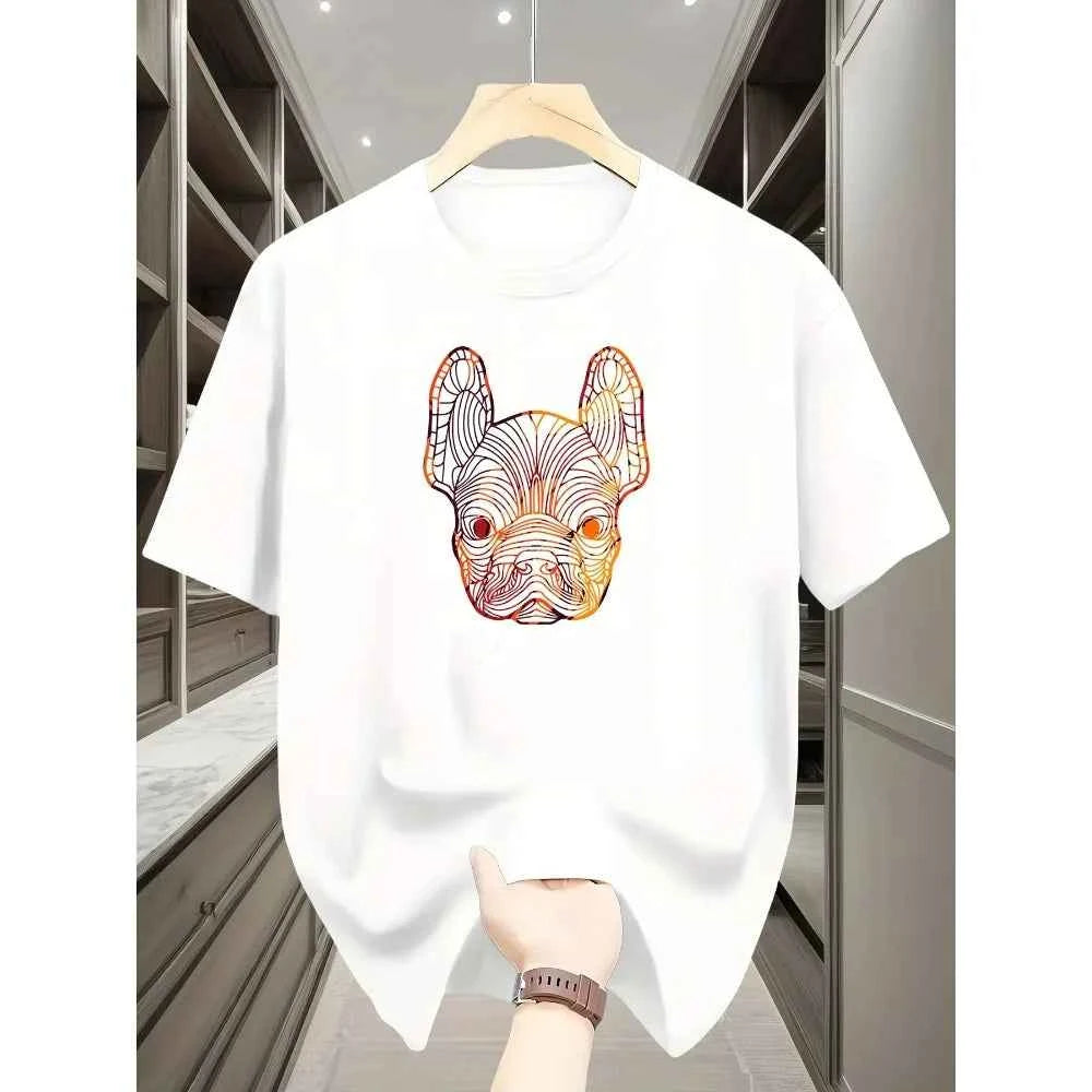 French Bulldog Pattern Printed Fashionable Men's Short-sleeved High-quality Pure CottonBreathable T-shirt for Outdoor Daily Wear