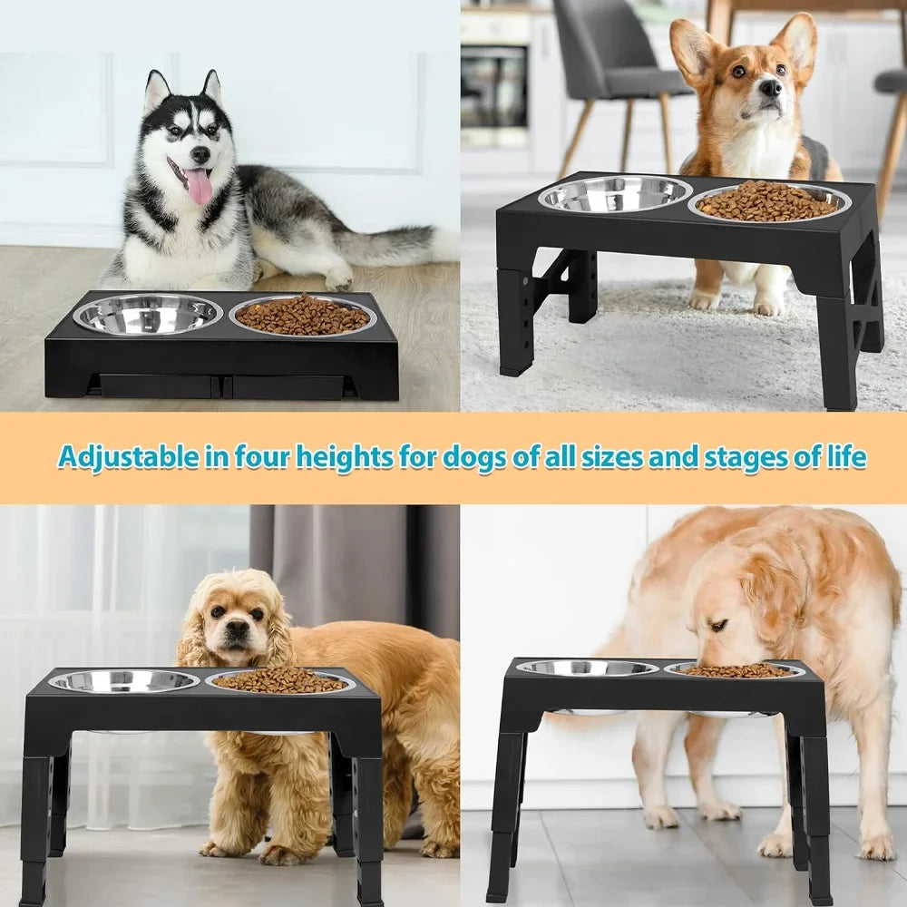 Adjustable Raised Dog Feeder with Double Stainless Steel Bowls