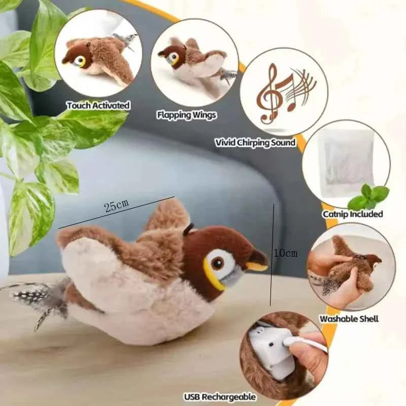 Pet Toy Hot Simulated Bird Cat Toy Interactive Toys Dog Rechargeable Chirping Flapping Bird(no Flying) Touch Activated Plush
