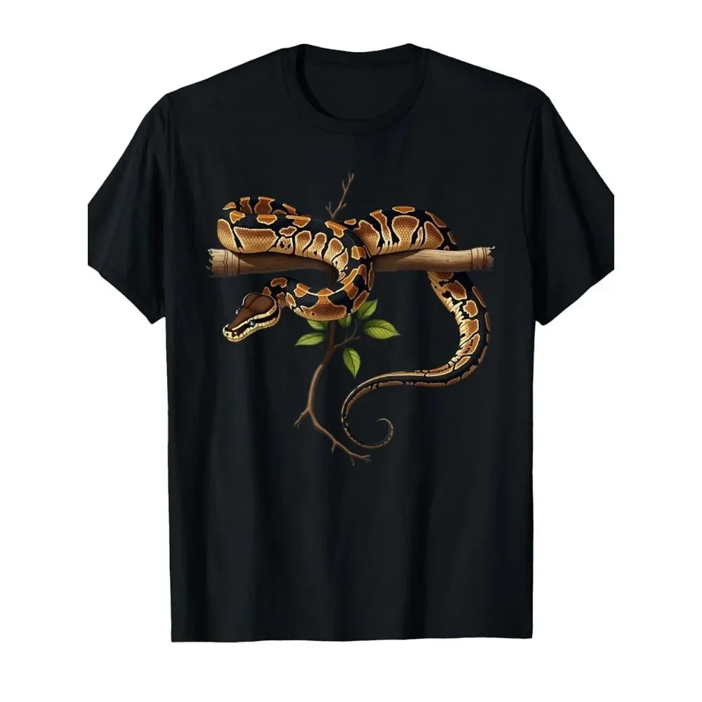 Funny Ball Python T-Shirt - Retro Coiled Snake Graphic Tee for Reptile Keepers & Python Pet Owners, Casual Round Neck Shirt with
