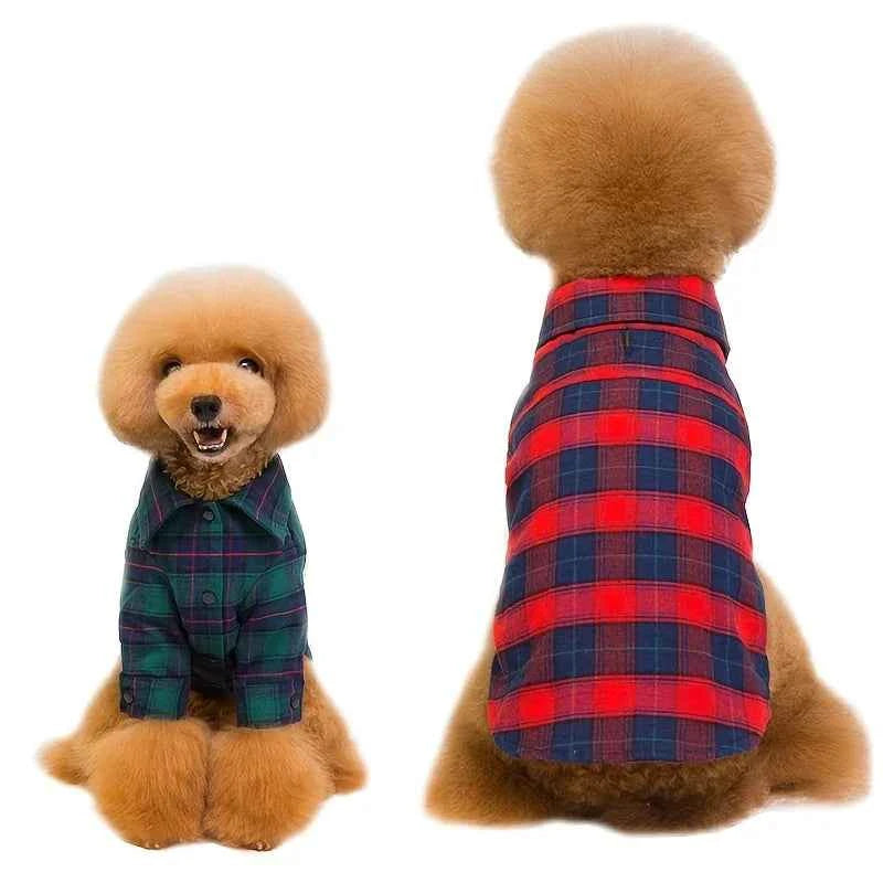 Red Black Checkered Pet Dog Clothing Teddy Pomeranian French Bulldog Shirt Cute Animal Print Doggie Outfit with Checkered Legs
