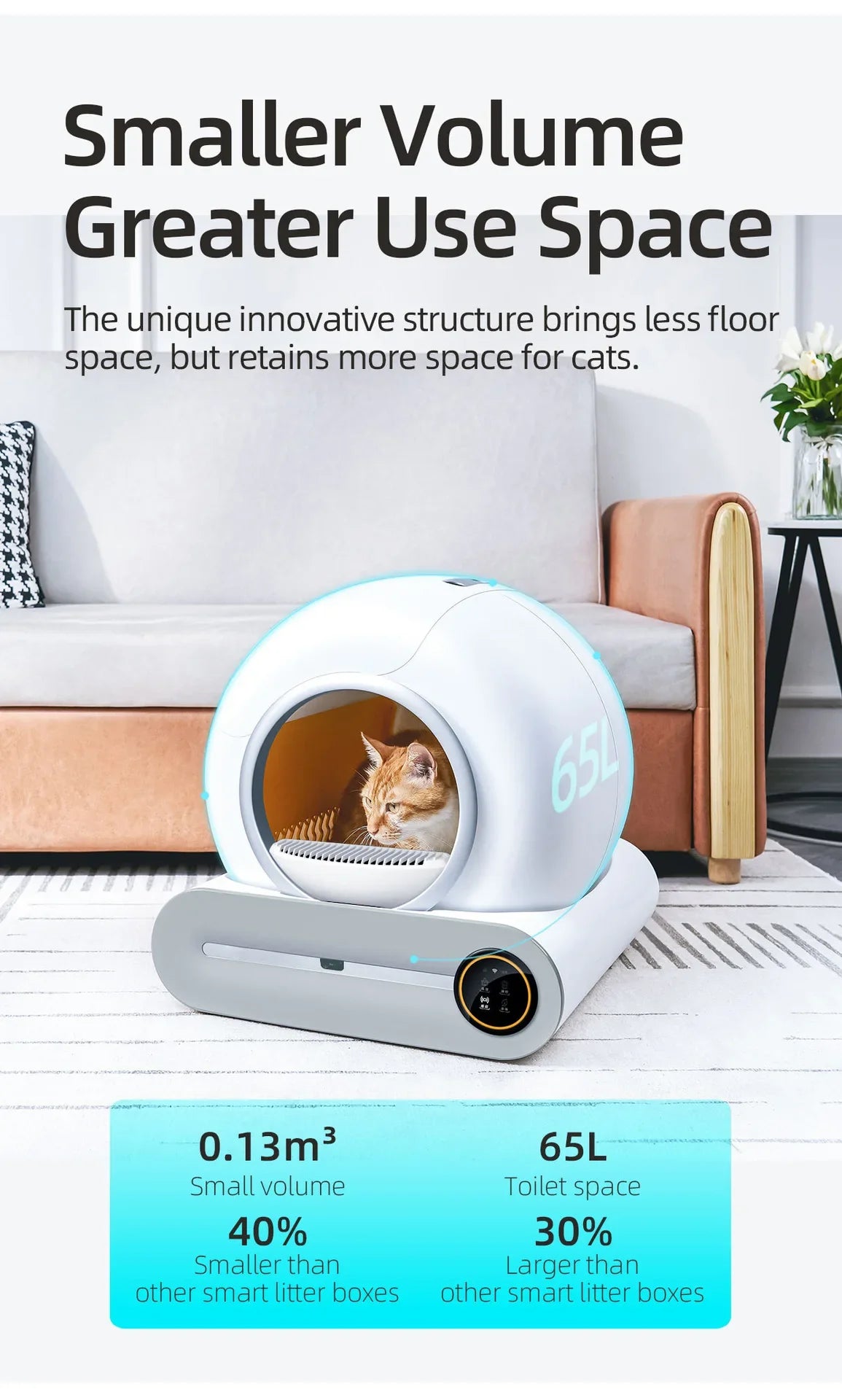 Tonepie Automatic Self Cleaning Cat Litter Box - 65L App Control
