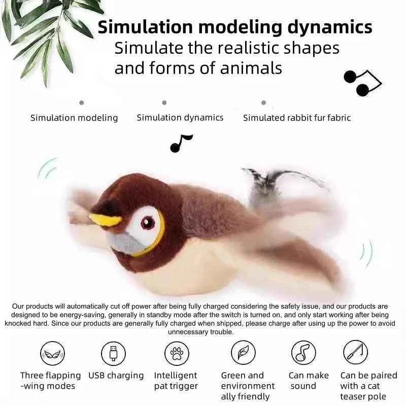Pet Toy Hot Simulated Bird Cat Toy Interactive Toys Dog Rechargeable Chirping Flapping Bird(no Flying) Touch Activated Plush