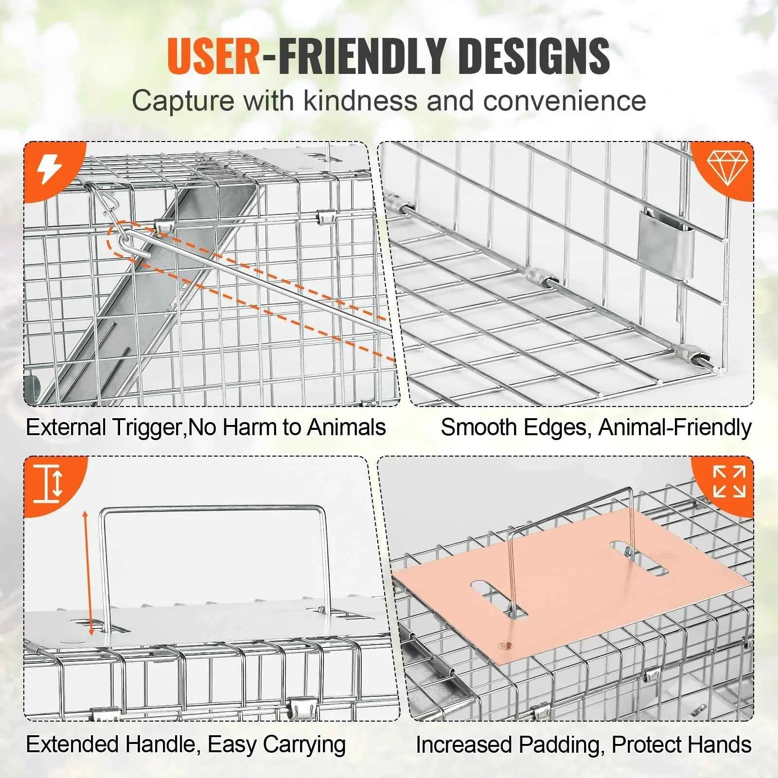 SucceBuy Live Animal Cage Trap - 24x8x8" Folding Humane Trap