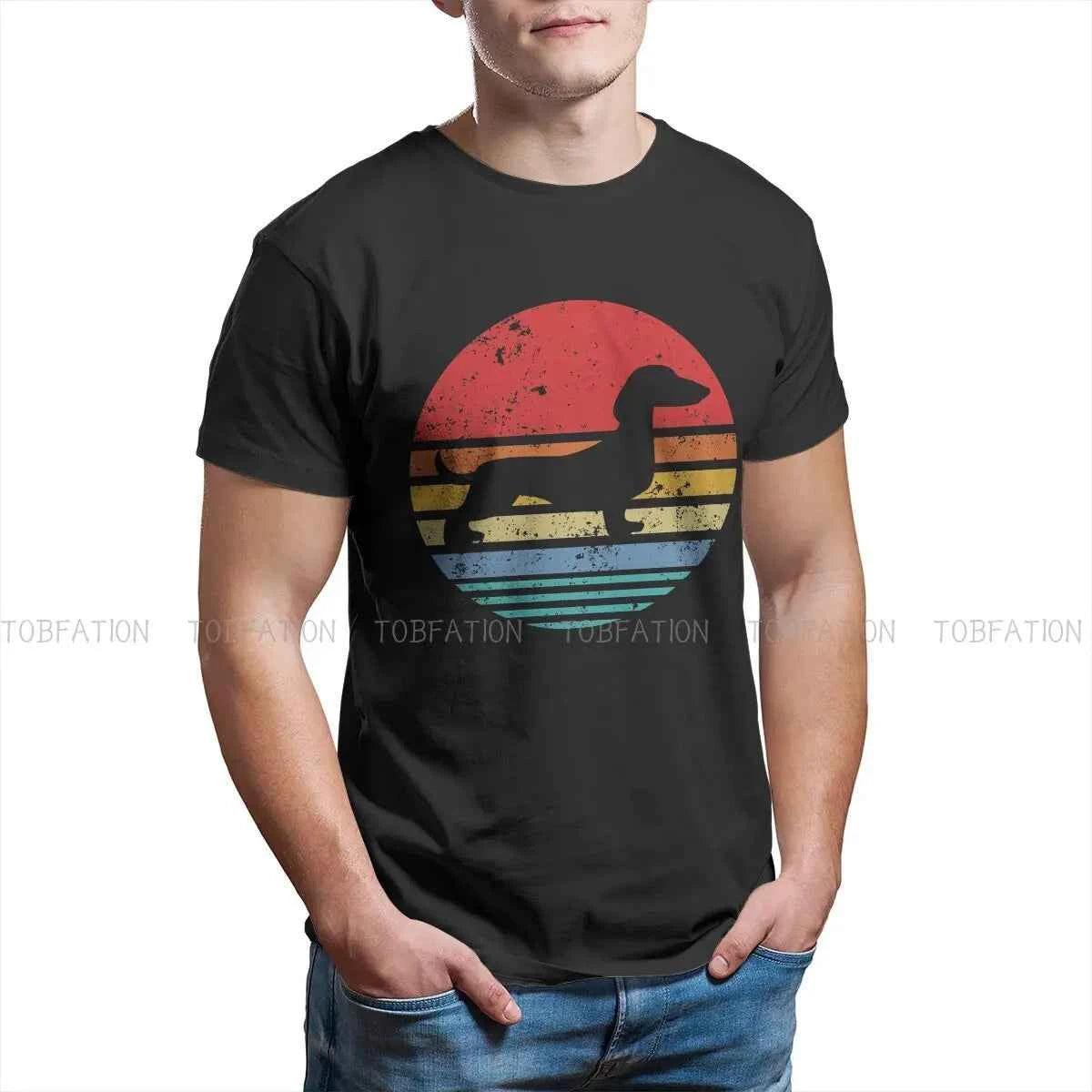 Dachshund Retro Sunset Daschund Unique Polyester TShirt Sausage Dog Comfortable Hip Hop Gift Idea T Shirt Short Sleeve