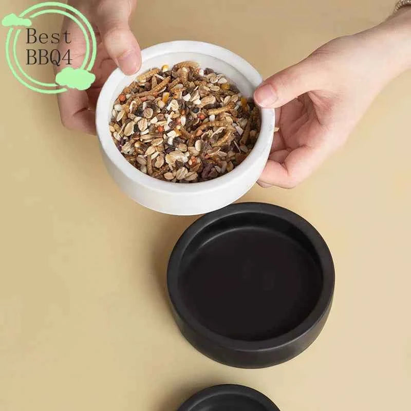 (BBQ4)Reptile Food Bowl Anti-Escape Ceramic Feeder Dish Black Reptile Water Bowl For Hermit Crab Gecko Chameleon Corn Snake