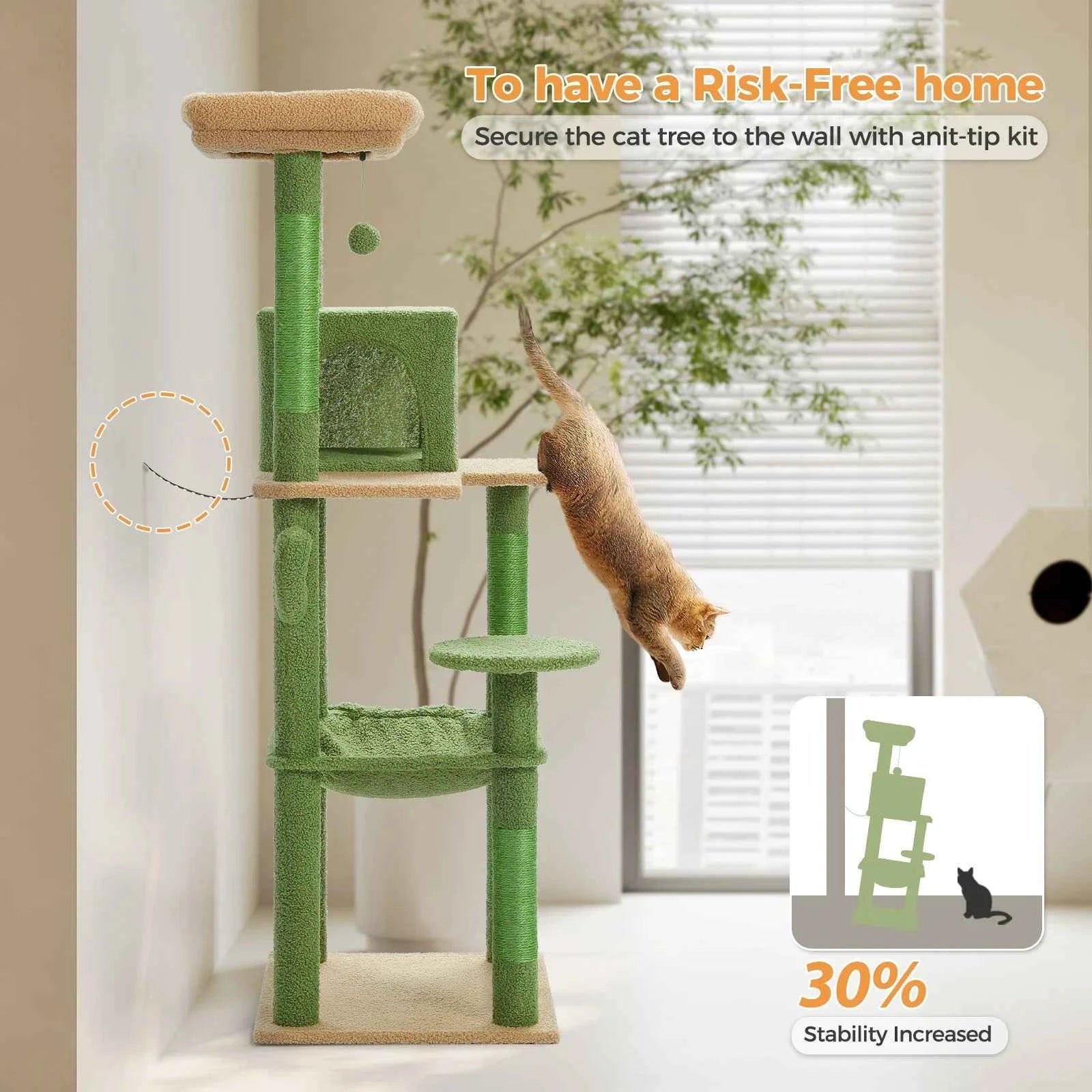 PAWZ Road Cactus Cat Tree Tower for Large Cats - Green 56"