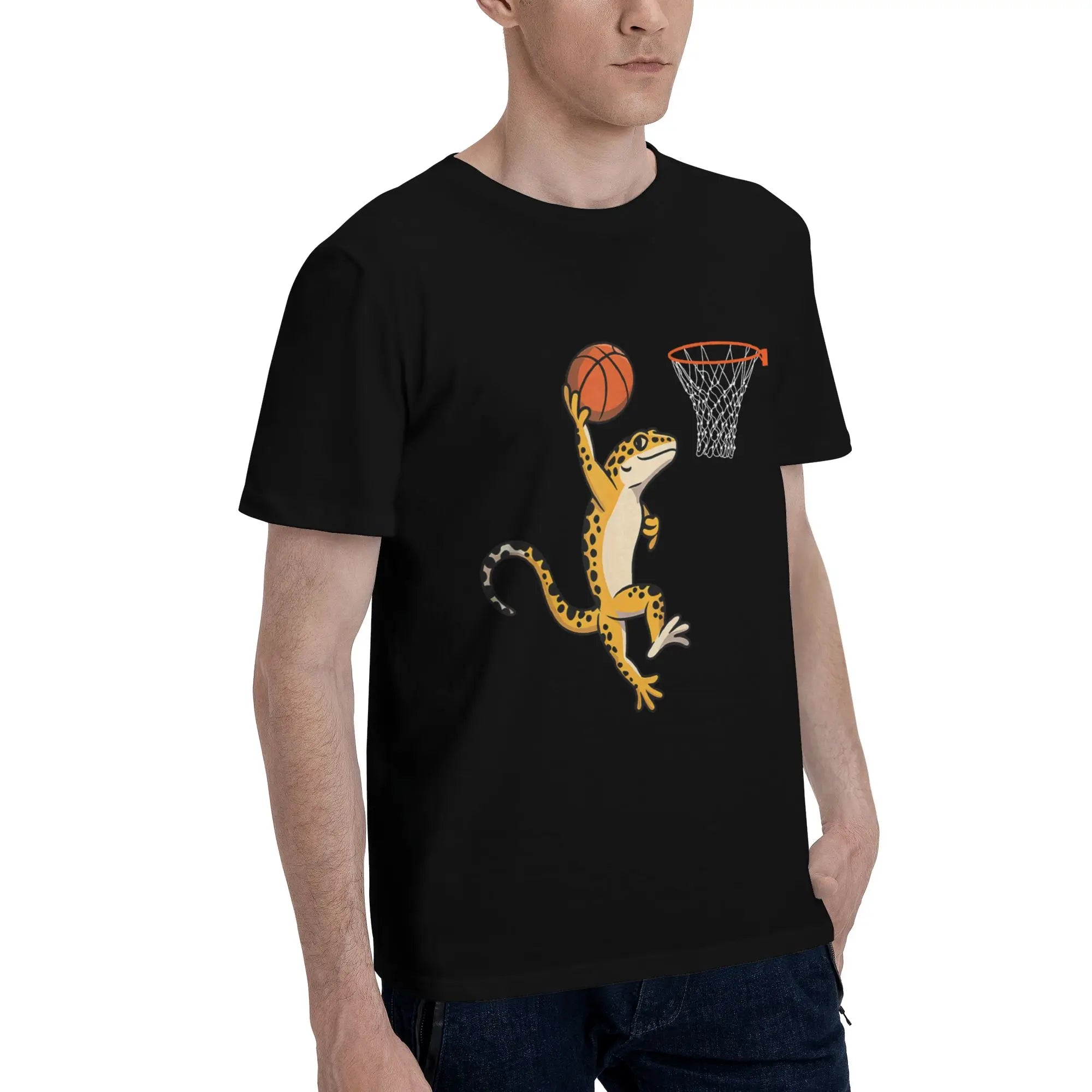 Leopard Gecko Playing Sports Lizard & Reptiles Basketball Men T-Shirt Clothes Tees Short Sleeve fugees 100% Cotton