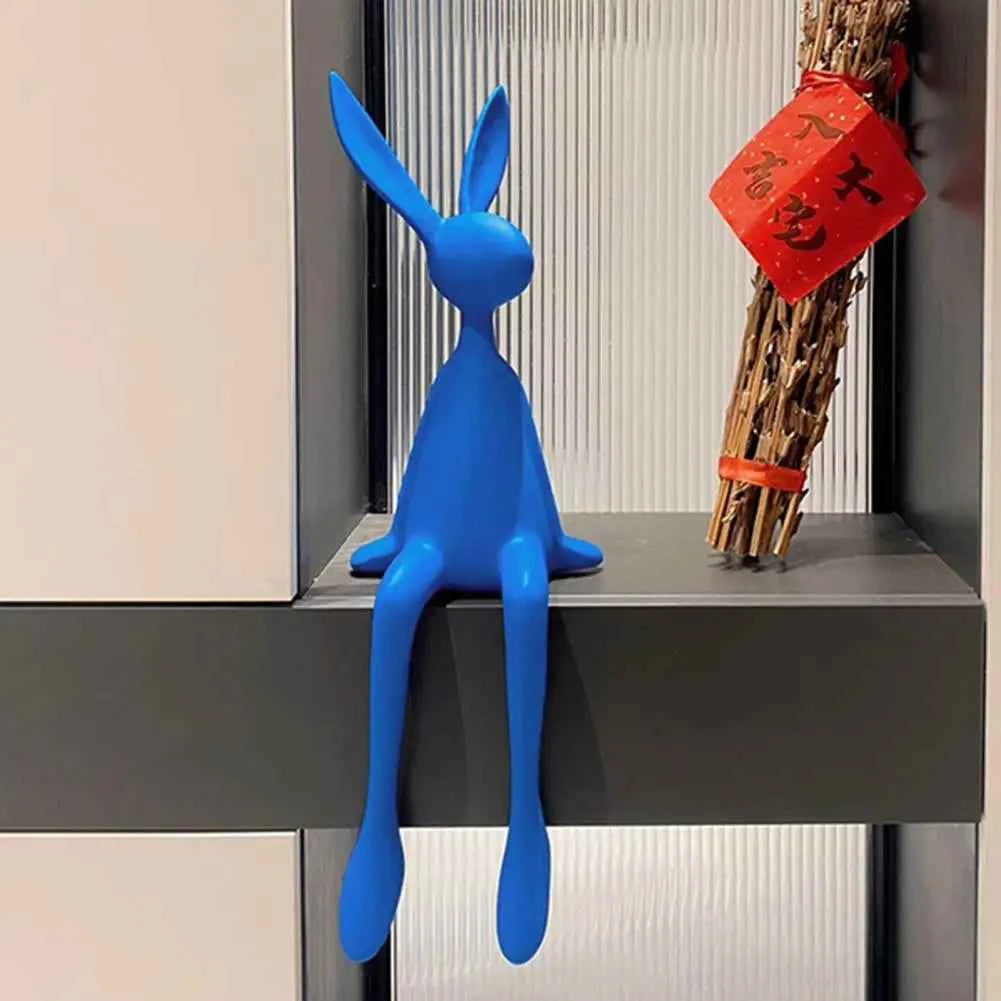 25cm Sitting Rabbit Figurine Long-legged Bunny Resin Statue Animal Sculpture Home Office Bookshelf Desktop Easter Decor Ornament