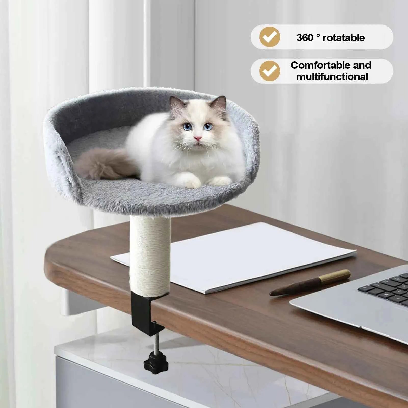 Cat Desk Perch Adjustable Desktop Floating Cat Bed Rotation Desk Clamp Kitten Bed Space-Saving Cat Hammock Perch For Table