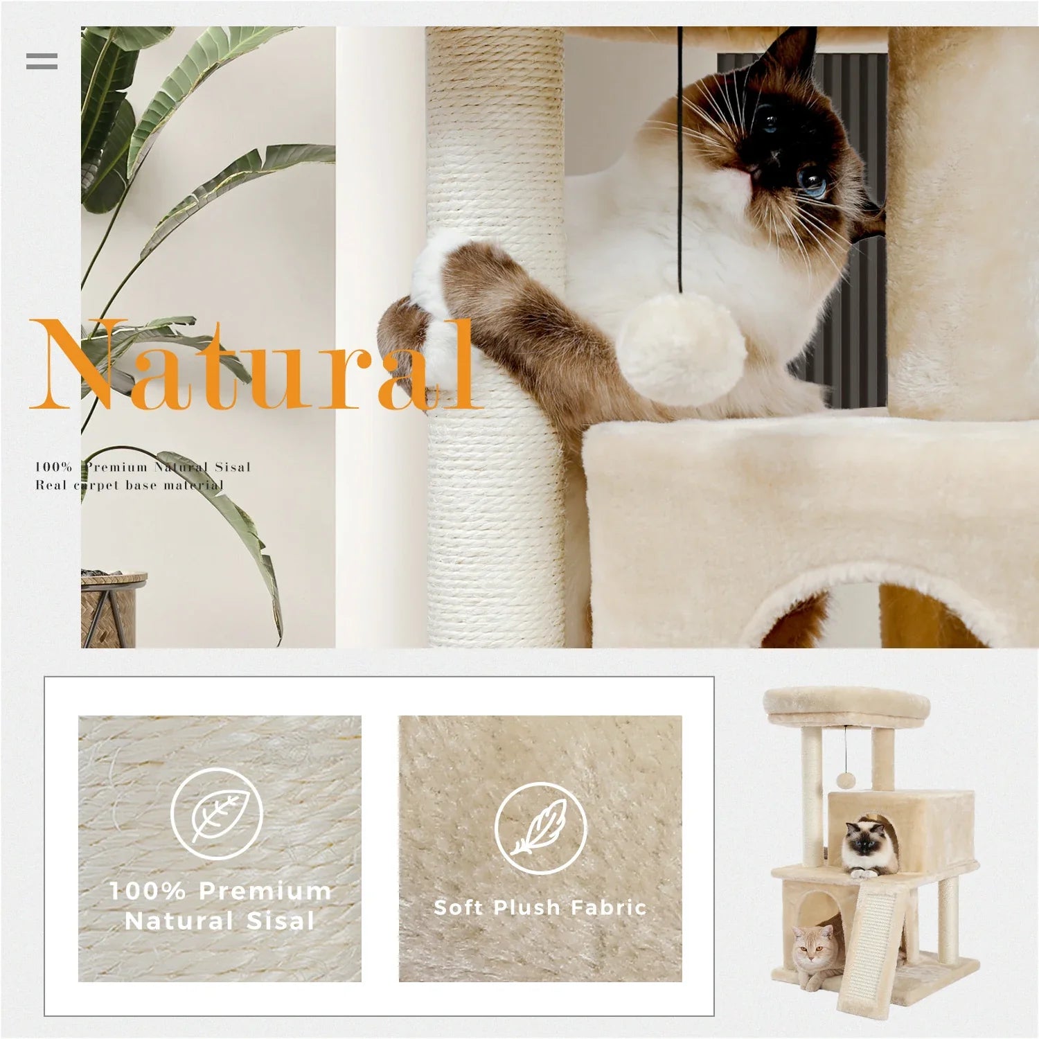 Pequlti Multi-Level Cat Tree Tower with Condo and Hammock