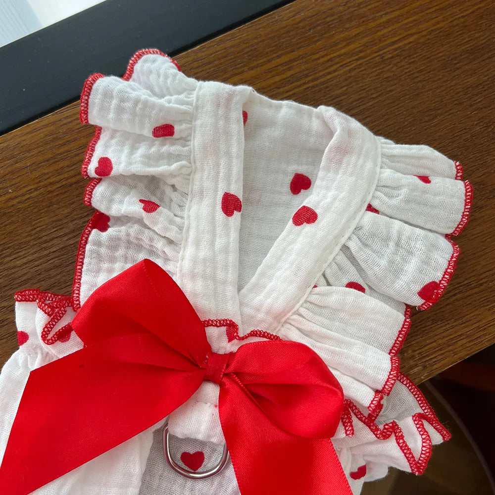 Pet dresses clothes for spring and summer dogs cats teddy bears Pomeranians plush toys hearts all cotton fabric