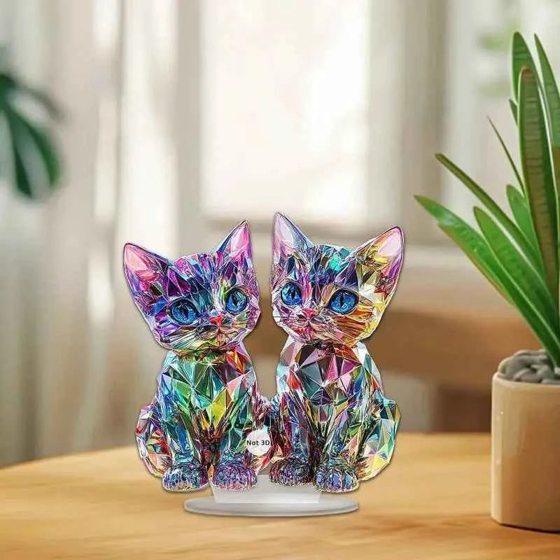 Colorful 2D Acrylic Cat Figurine - Modern Desktop Sculpture 9.8"