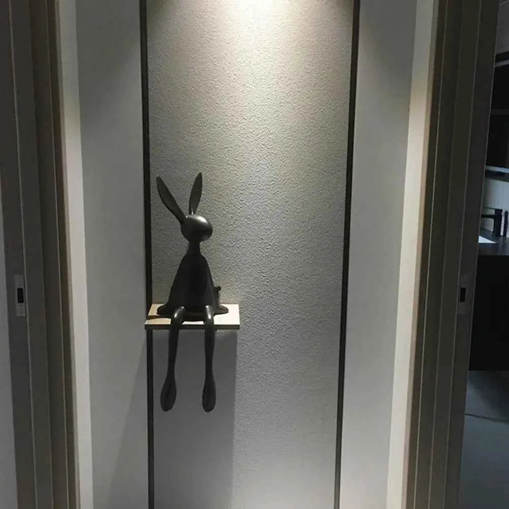 25cm Sitting Rabbit Figurine Long-legged Bunny Resin Statue Animal Sculpture Home Office Bookshelf Desktop Easter Decor Ornament