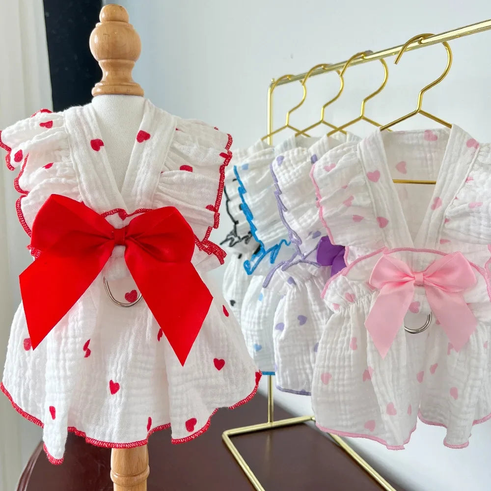 Pet dresses clothes for spring and summer dogs cats teddy bears Pomeranians plush toys hearts all cotton fabric