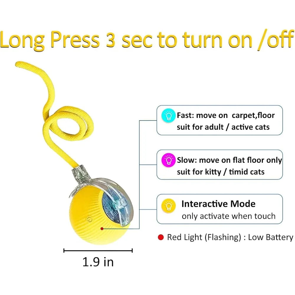 Pet Toy Ball with Tail Rope,Smart Automatic Pet Chase Ball Toy, Upgraded Speedy Tail Kitten Toy for Bored Indoor Adult Pets