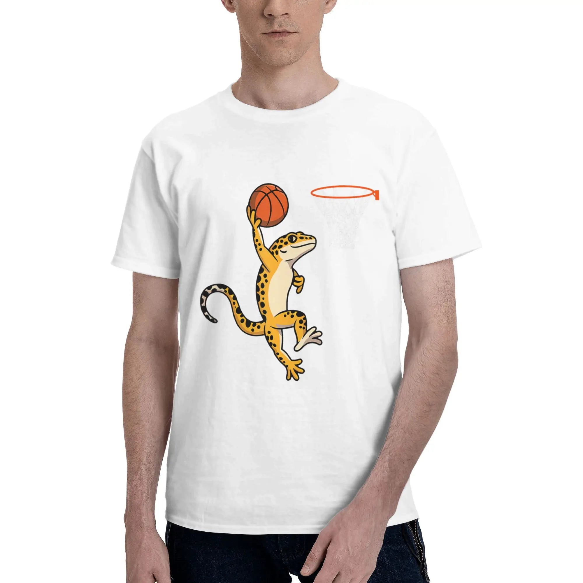Leopard Gecko Playing Sports Lizard & Reptiles Basketball Men T-Shirt Clothes Tees Short Sleeve fugees 100% Cotton