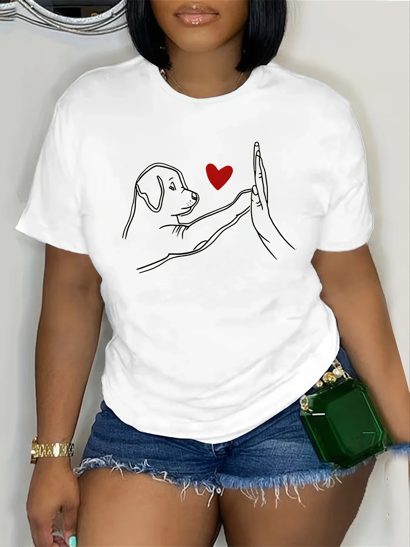 Dog Print T-Shirt Casual Short Sleeve Top For Spring & Summe Women's Clothing Short Sleeve T-Shirt women clothes