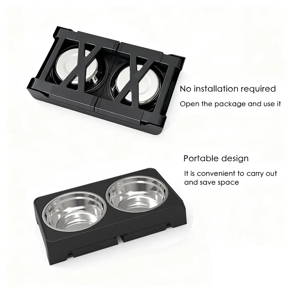 Adjustable Raised Dog Feeder with Double Stainless Steel Bowls