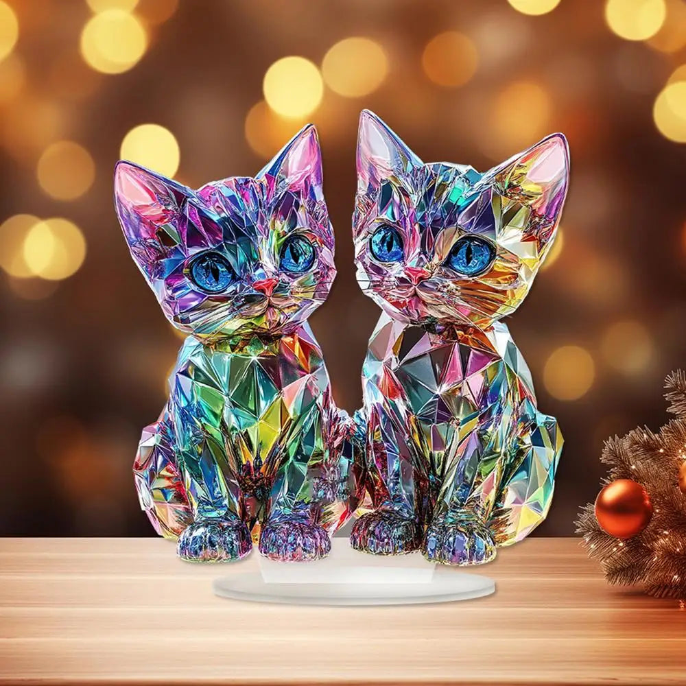 Colorful 2D Acrylic Cat Figurine - Modern Desktop Sculpture 9.8"