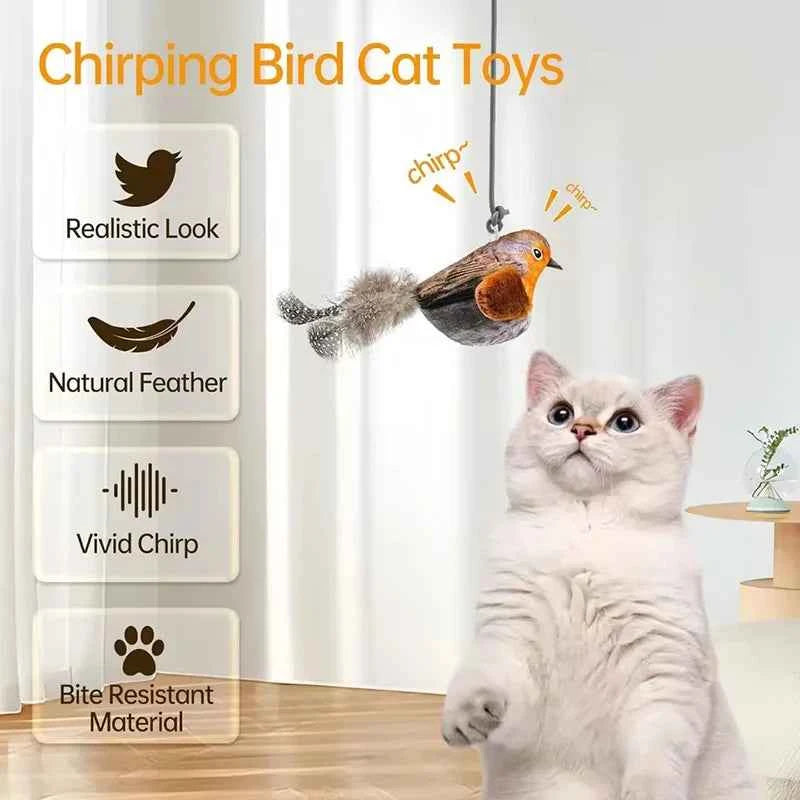 Interactive Chirping Bird Cat Toy Hanging Teaser Wand For Kitten Self Entertaining Anti Boredom Bite Resistant Pet Play Toy