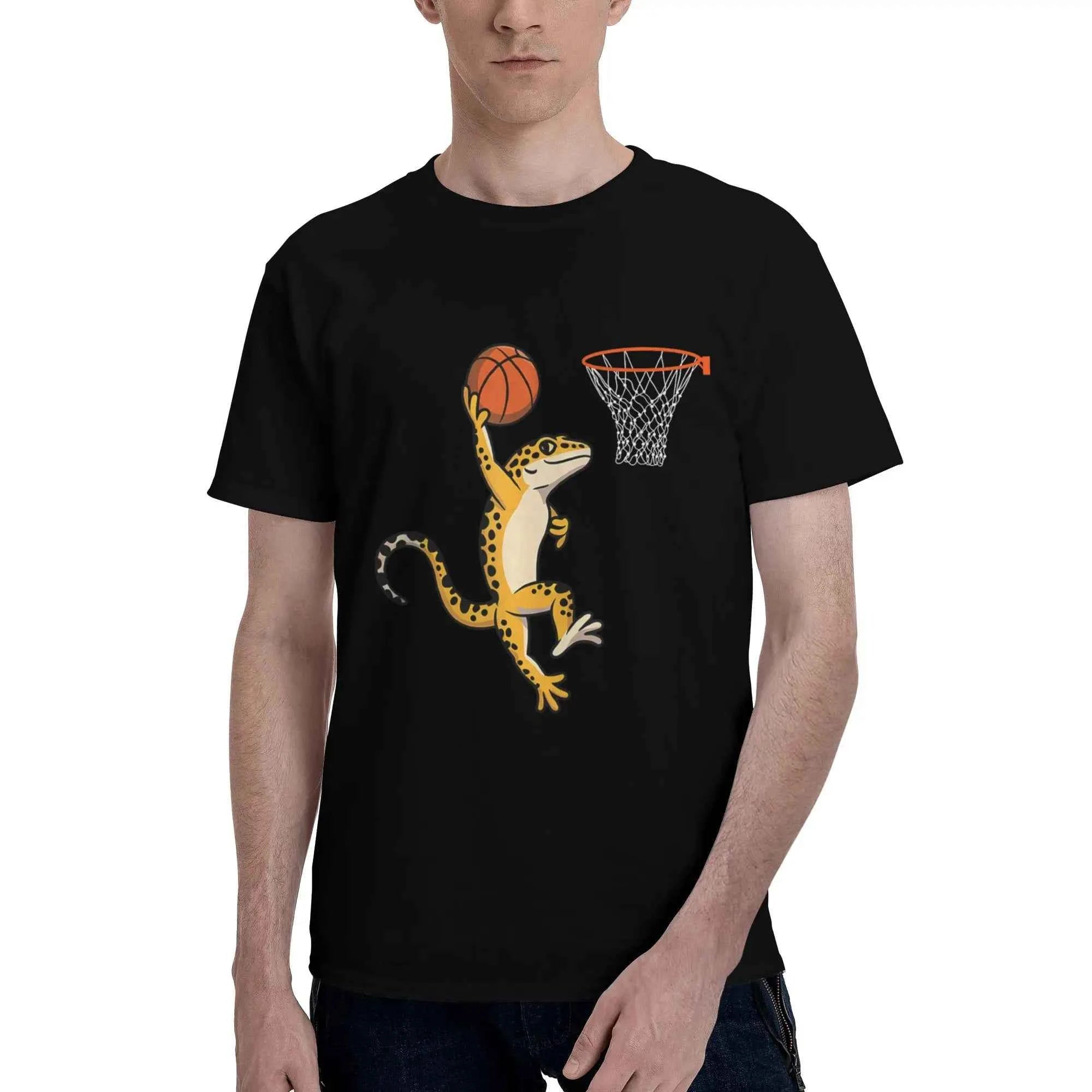 Leopard Gecko Playing Sports Lizard & Reptiles Basketball Men T-Shirt Clothes Tees Short Sleeve fugees 100% Cotton