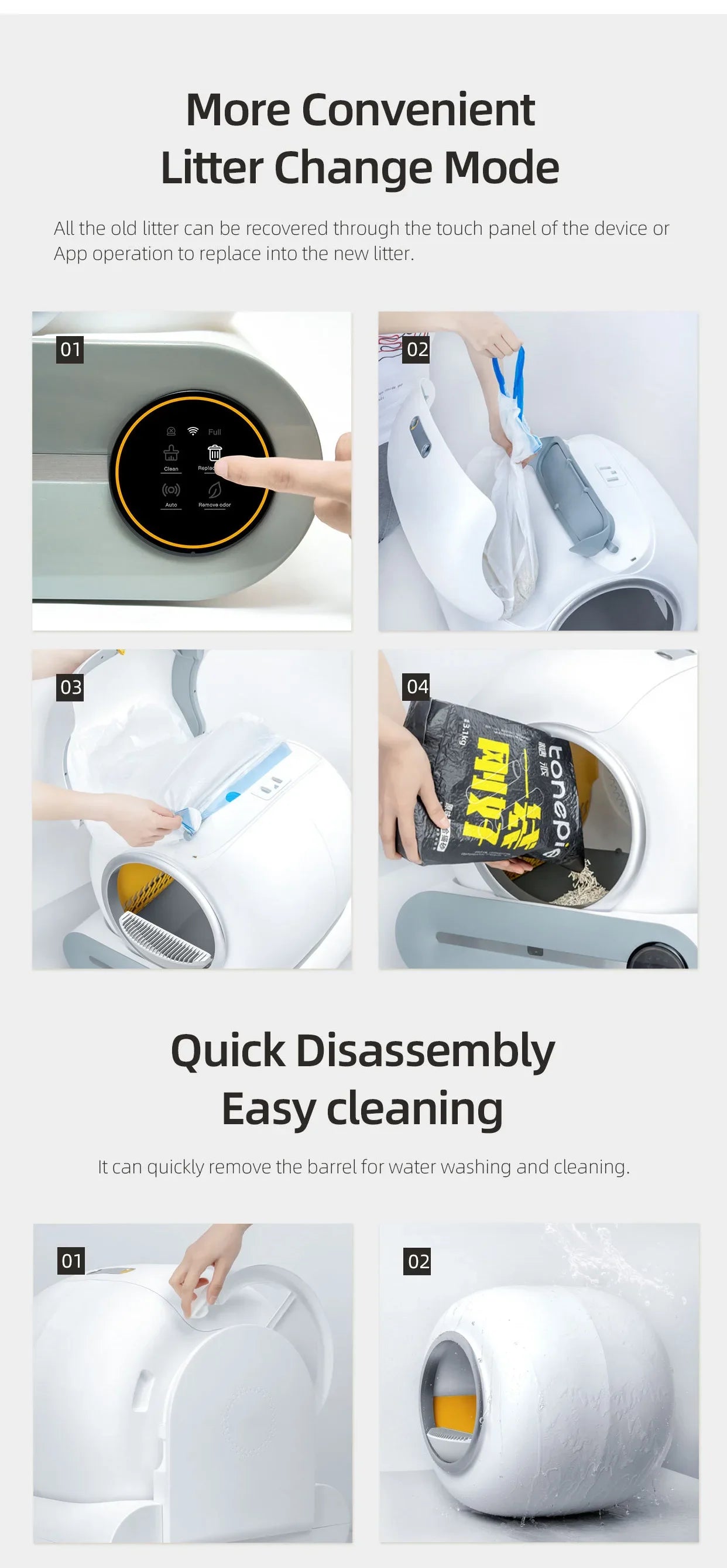 Tonepie Automatic Self Cleaning Cat Litter Box - 65L App Control