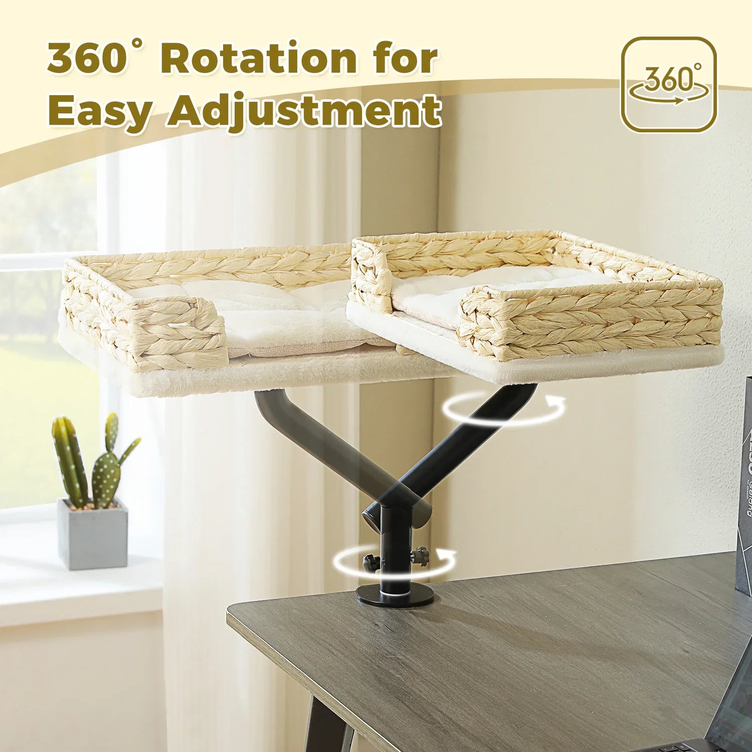 Cat Desk Bed, 360 Rotatable Cat Bed Stand for Indoor Cats, Adjustable Cat Basket, Cats Hammock for Table, Soft Cat Bed for Desk