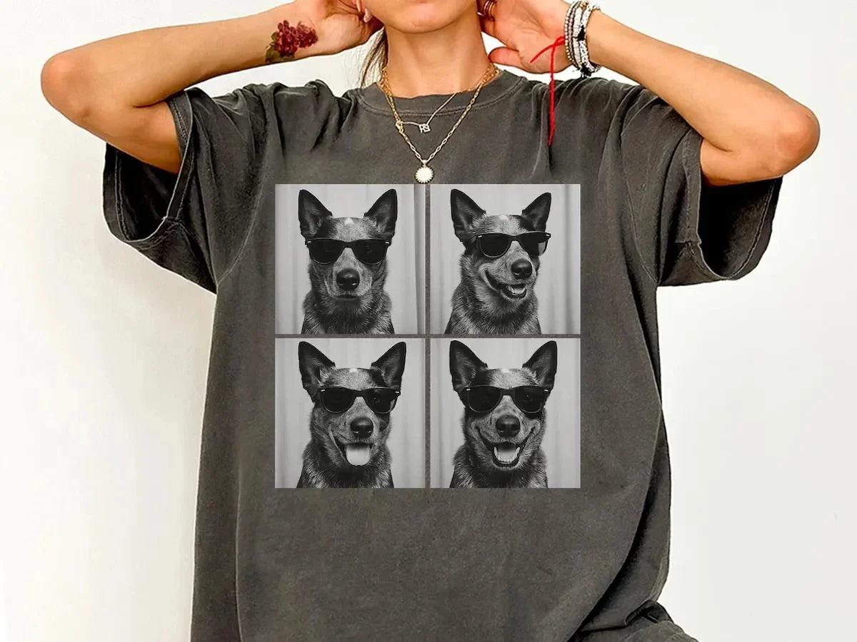 Blue Heeler Shirt, Photobooth Australian Cattle Dog Tshirt Summer unisex Loose and Breathable cotton T-shirt Top