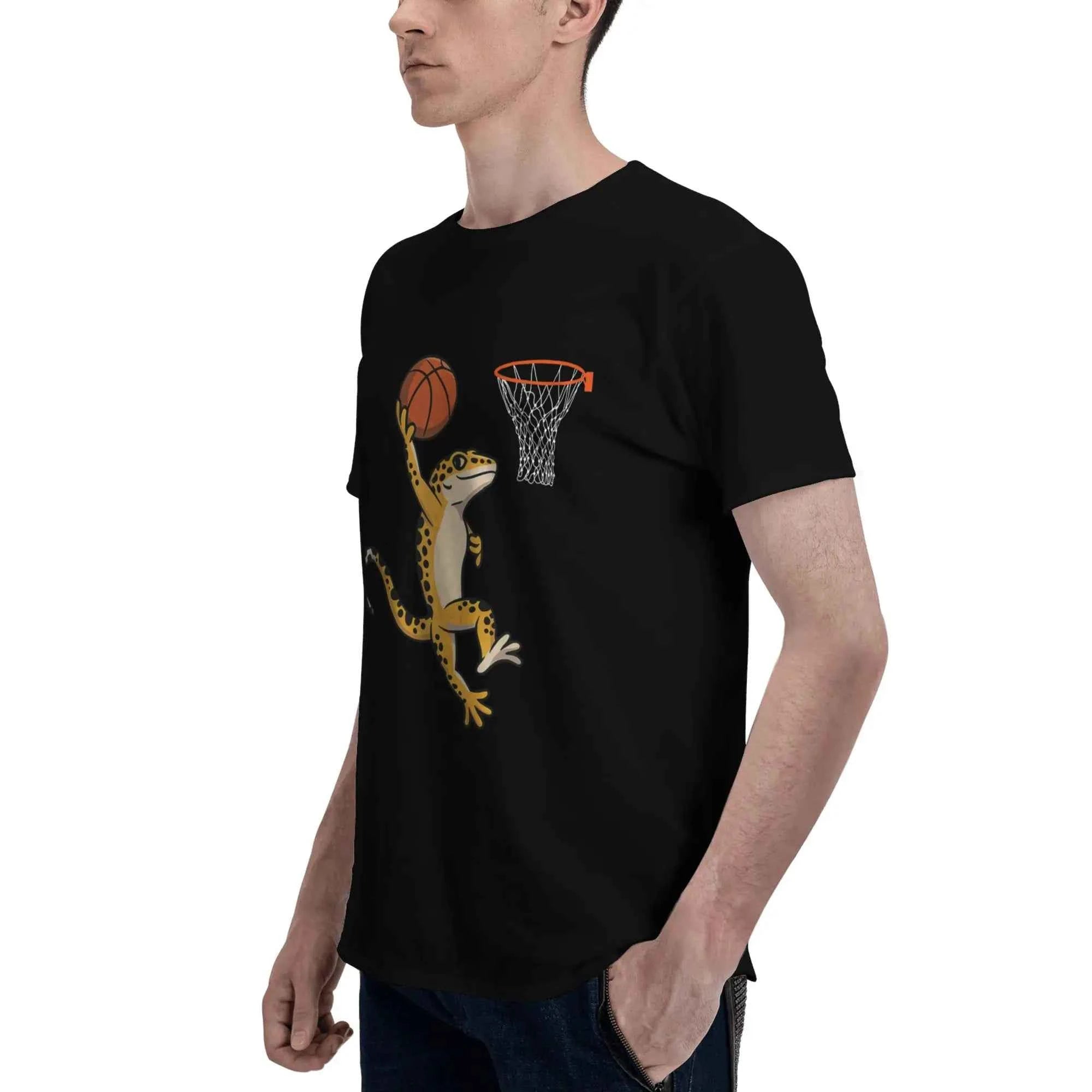Leopard Gecko Playing Sports Lizard & Reptiles Basketball Men T-Shirt Clothes Tees Short Sleeve fugees 100% Cotton