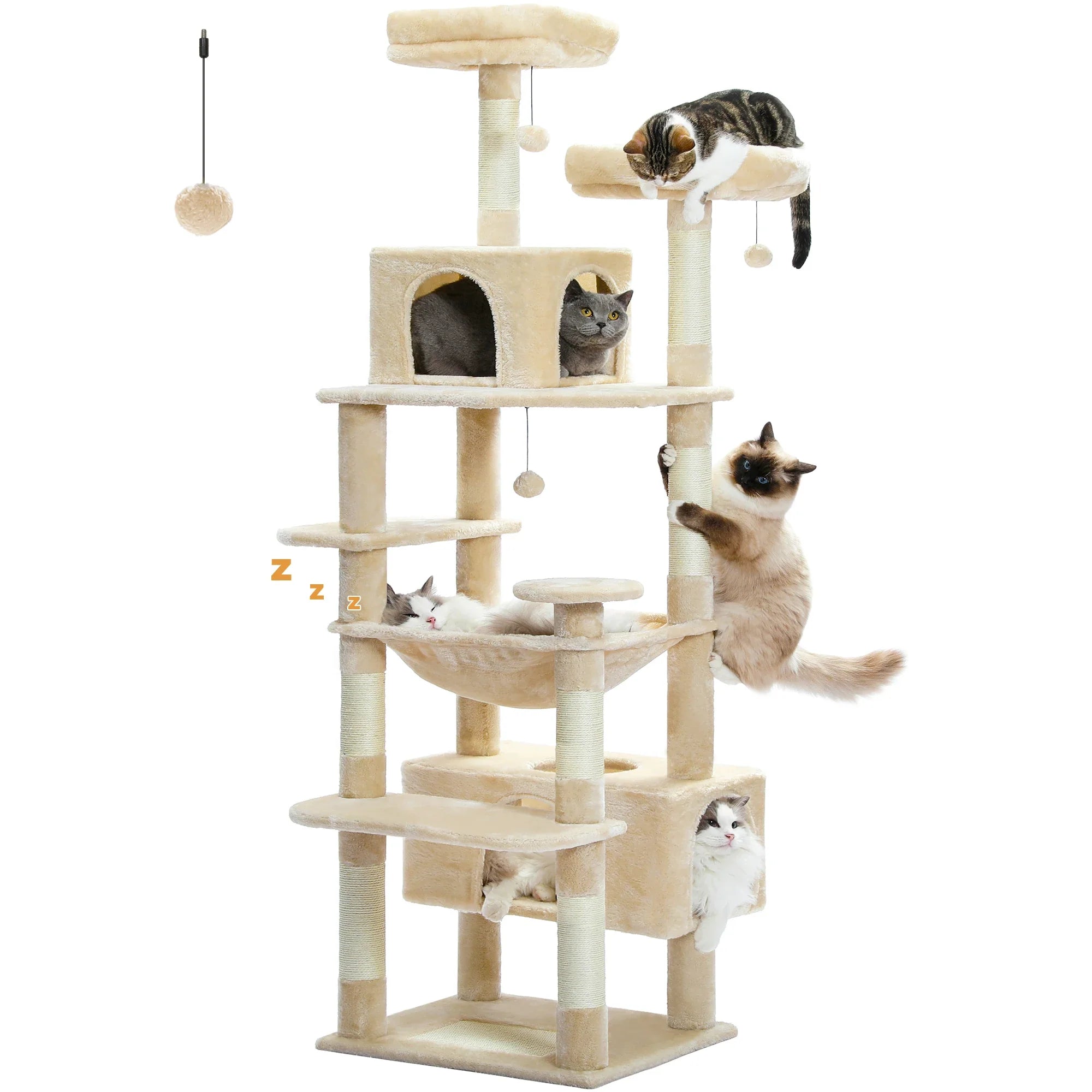 PAWZ Road 72" Large Cat Tree Tower with Hammock and Condo