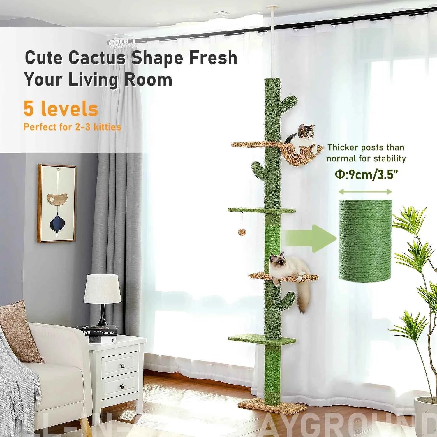 PAWZ Road 5-Tier Floor to Ceiling Cactus Cat Tree - Green