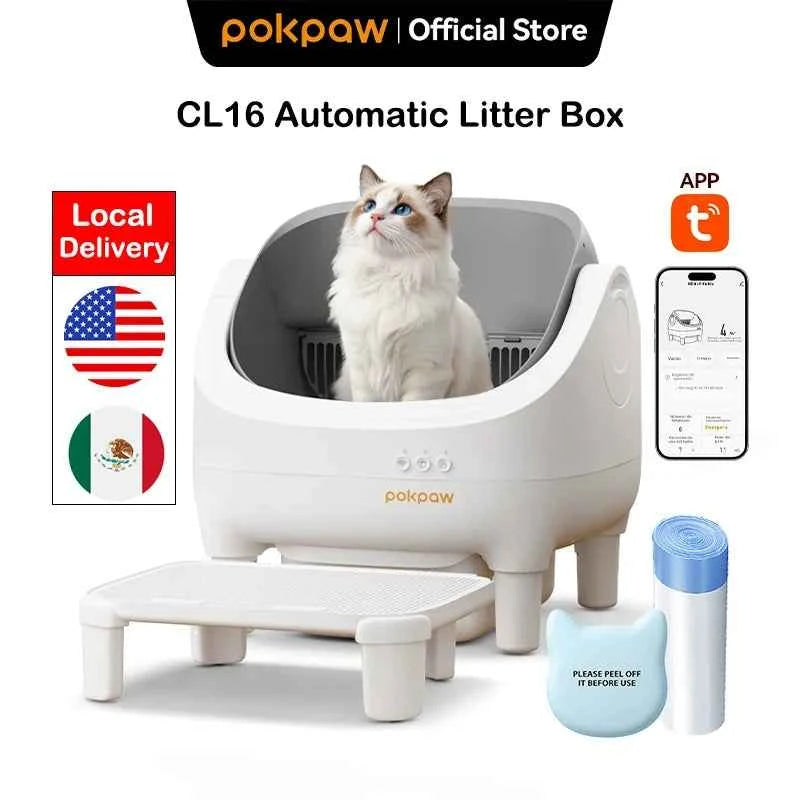 Pokpaw Automatic Self-cleaning Litter Box for Cats – 76L Large Smart Cat Toilet Open Sandbox for Cat Pet Supplies