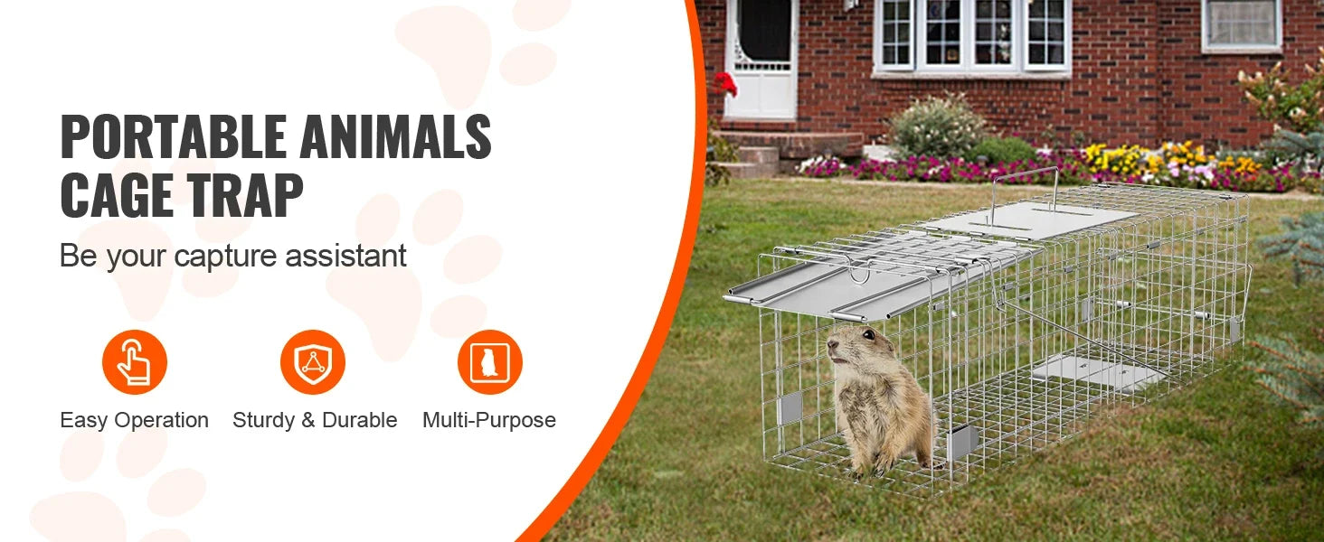 SucceBuy Live Animal Cage Trap - 24x8x8" Folding Humane Trap