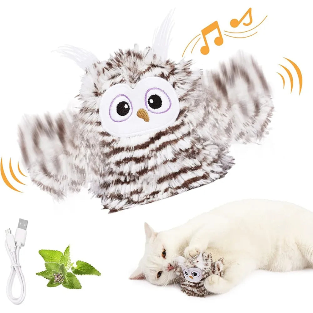 Rechargeable Flapping Bird Sparrow Cat Toy USB Vivid Chirping Interactive Flying Bird Cat Toys Touch-Activated Hangable