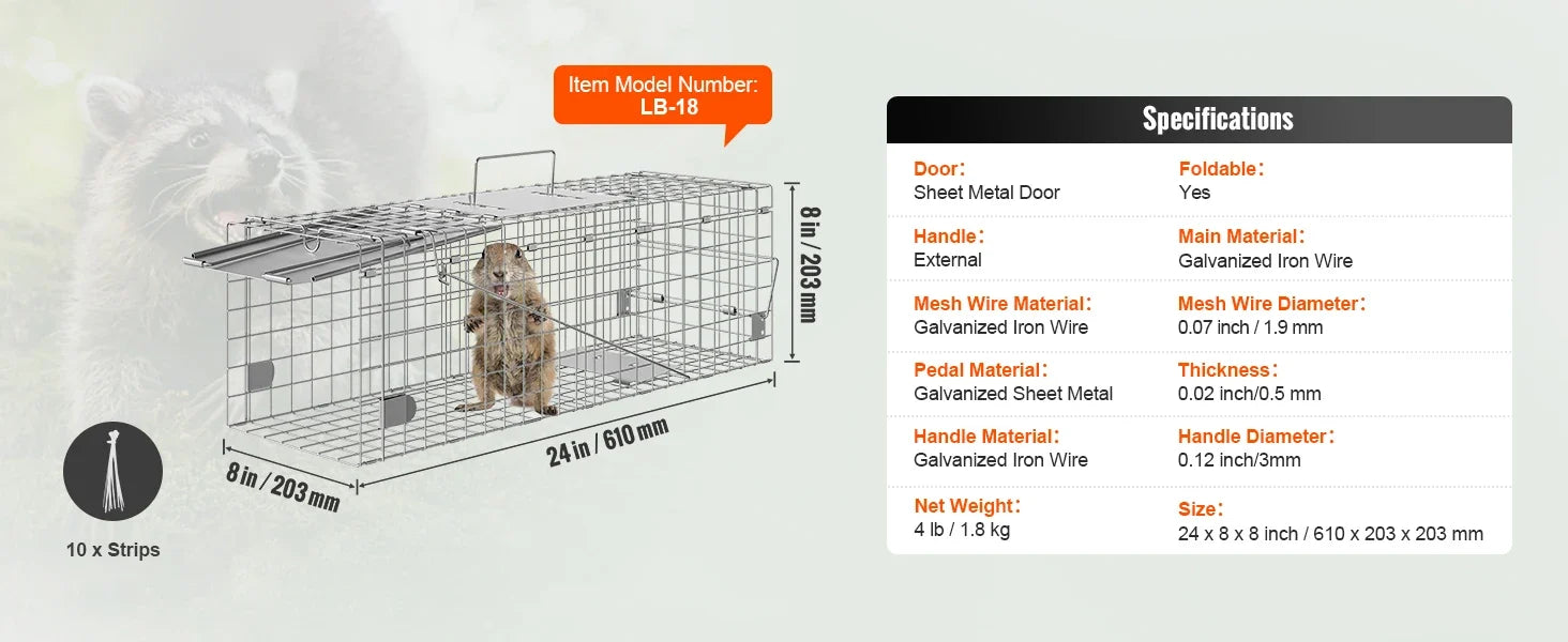 SucceBuy Live Animal Cage Trap - 24x8x8" Folding Humane Trap