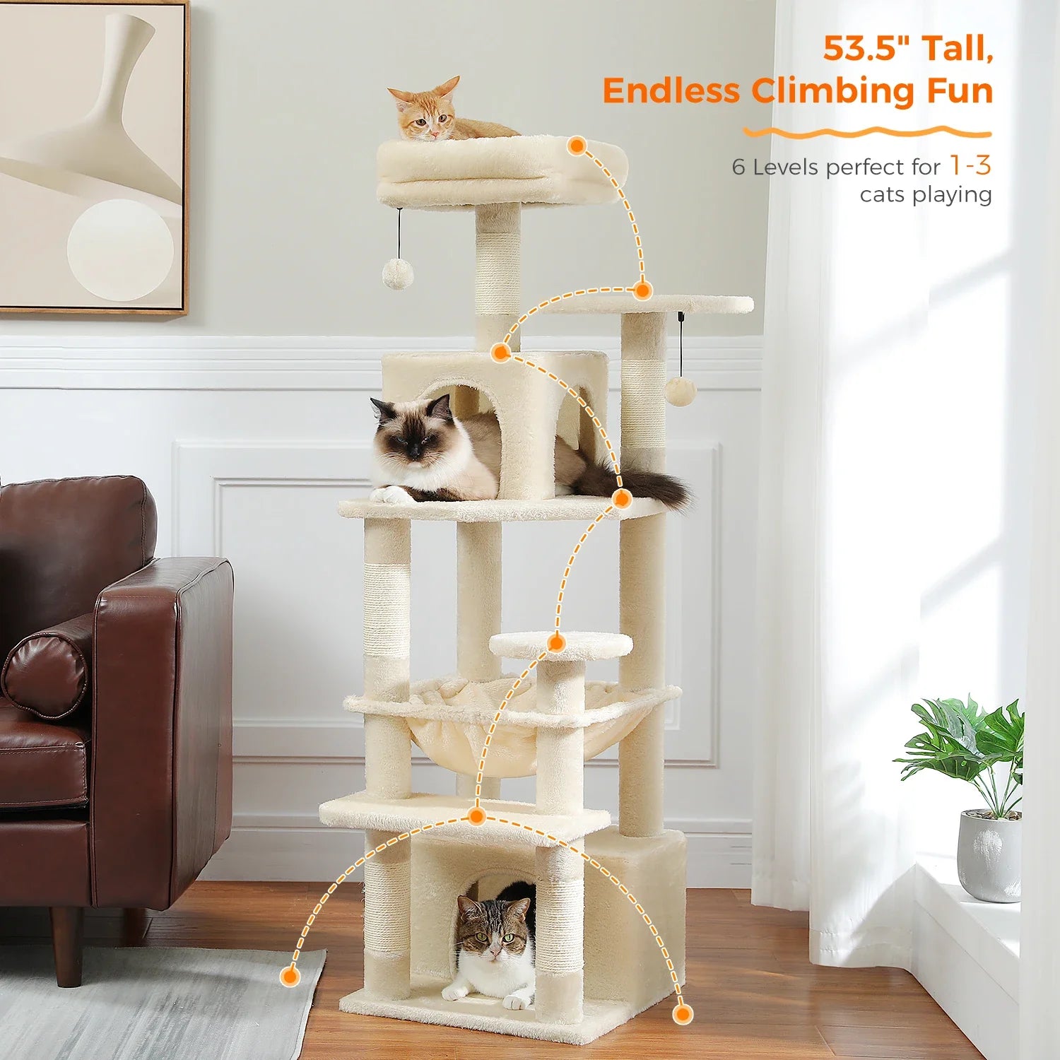PAWZ Road 72" Large Cat Tree Tower with Hammock and Condo