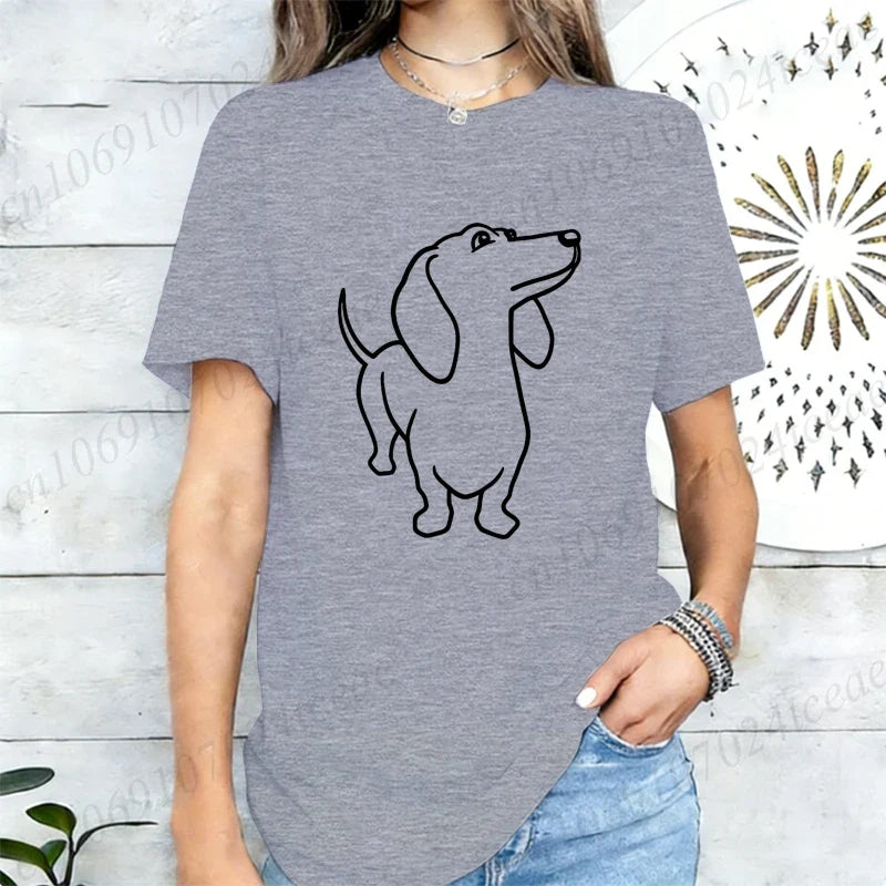 Dachshund Dog Graphic Print Women T Shirt Casual Summer Short Sleeve O Neck Loose Tees Ladies Cute Pet Animal Streetwear Tops
