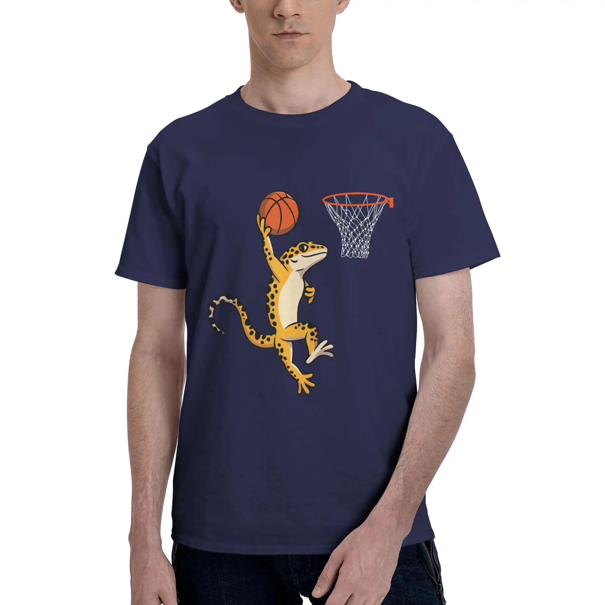 Leopard Gecko Playing Sports Lizard & Reptiles Basketball Men T-Shirt Clothes Tees Short Sleeve fugees 100% Cotton