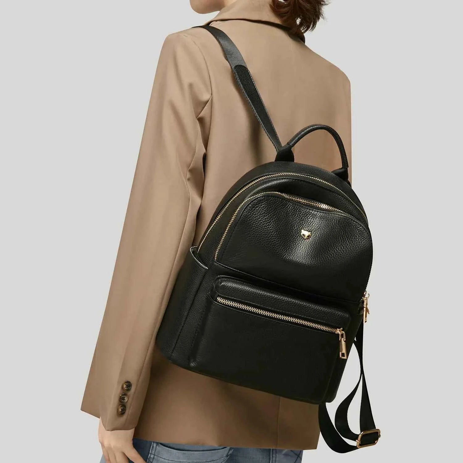FOXER Brand Genuine Leather + Microfiber Women's Backpack Fashion Female Travel Bag Large Capacity Waterproof Backpack