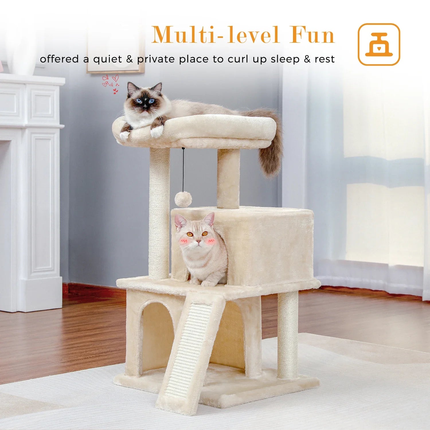 Pequlti Multi-Level Cat Tree Tower with Condo and Hammock