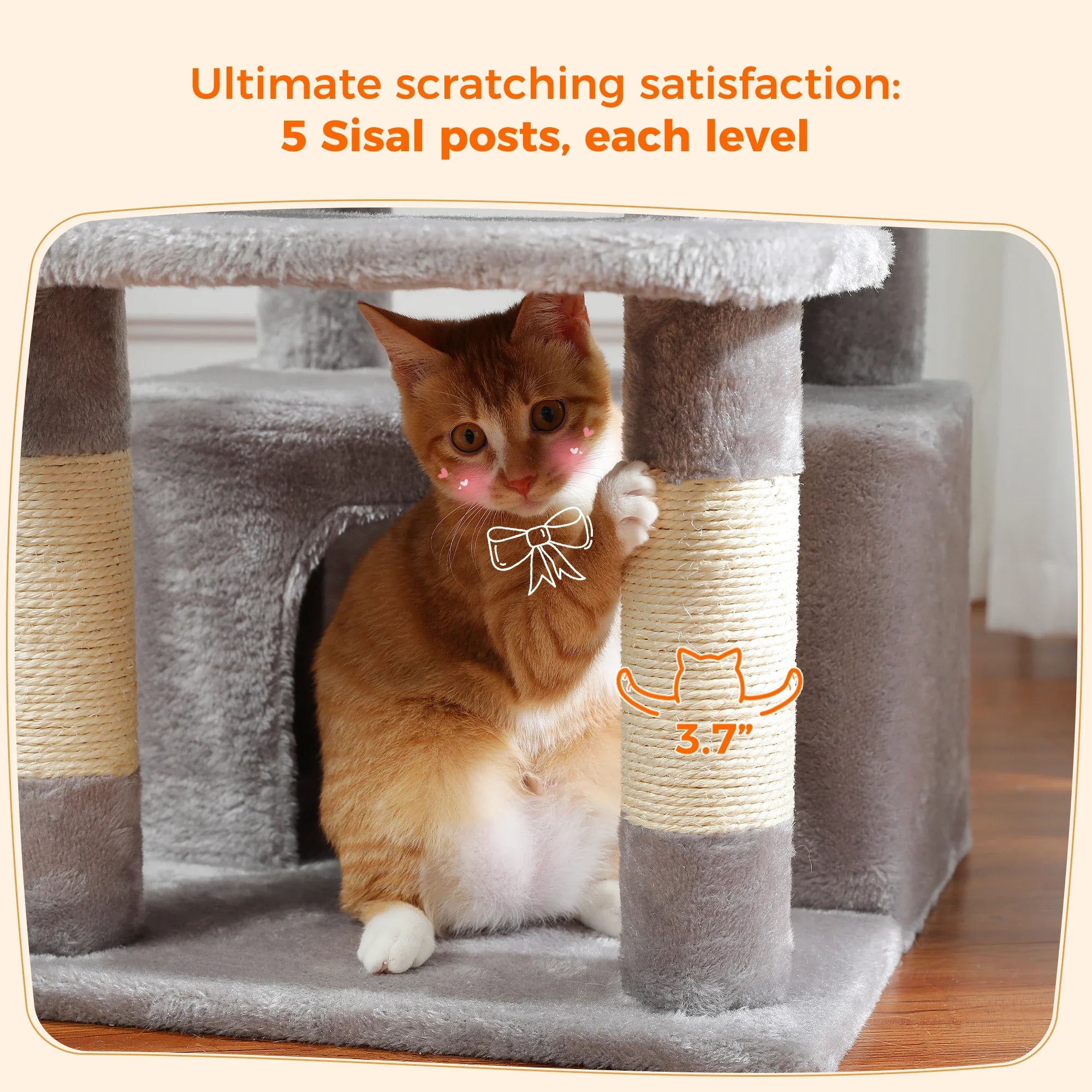 PAWZ Road Large Cat Tree Tower - 72" Multi-Level with Condo Grey