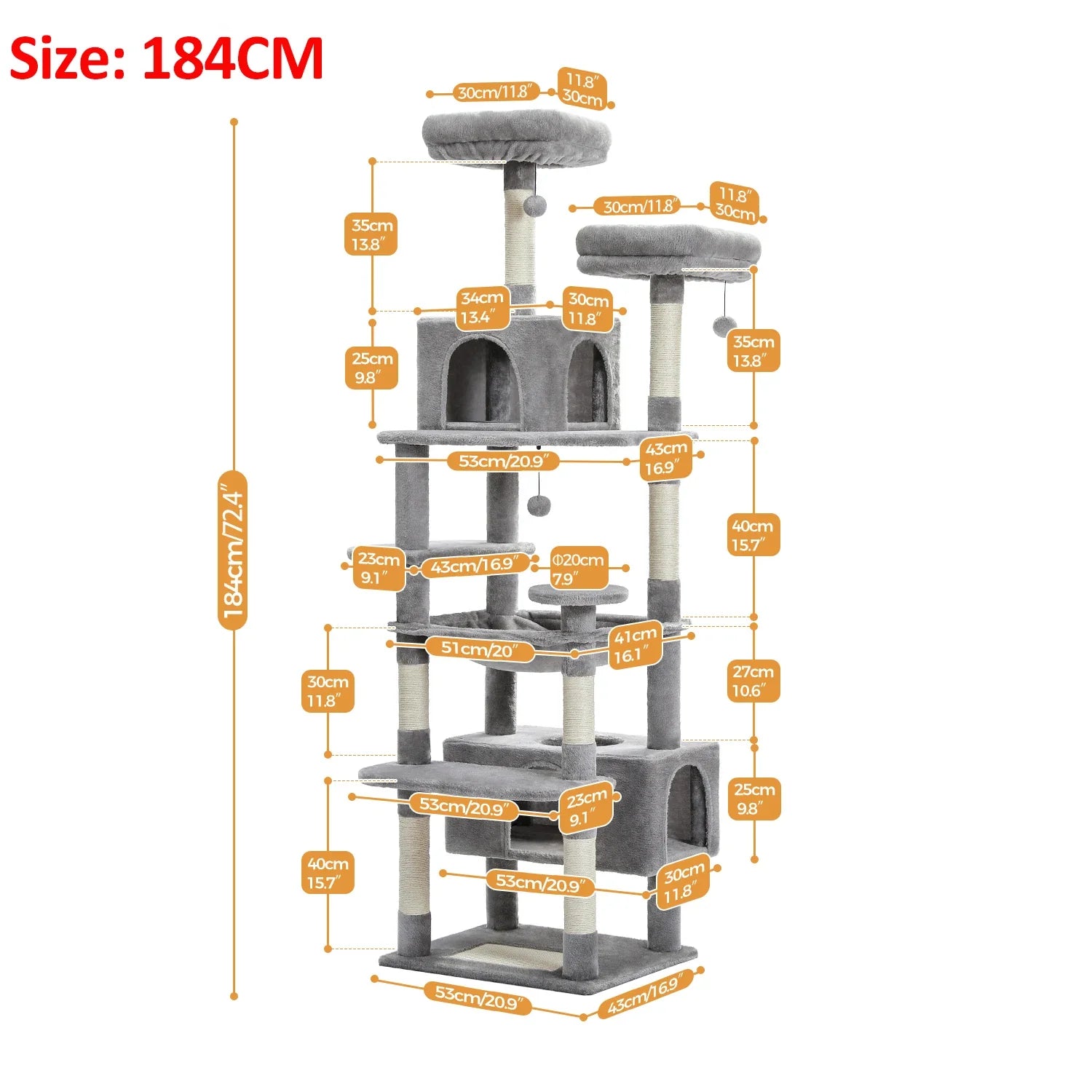 PAWZ Road 72" Large Cat Tree Tower with Hammock and Condo