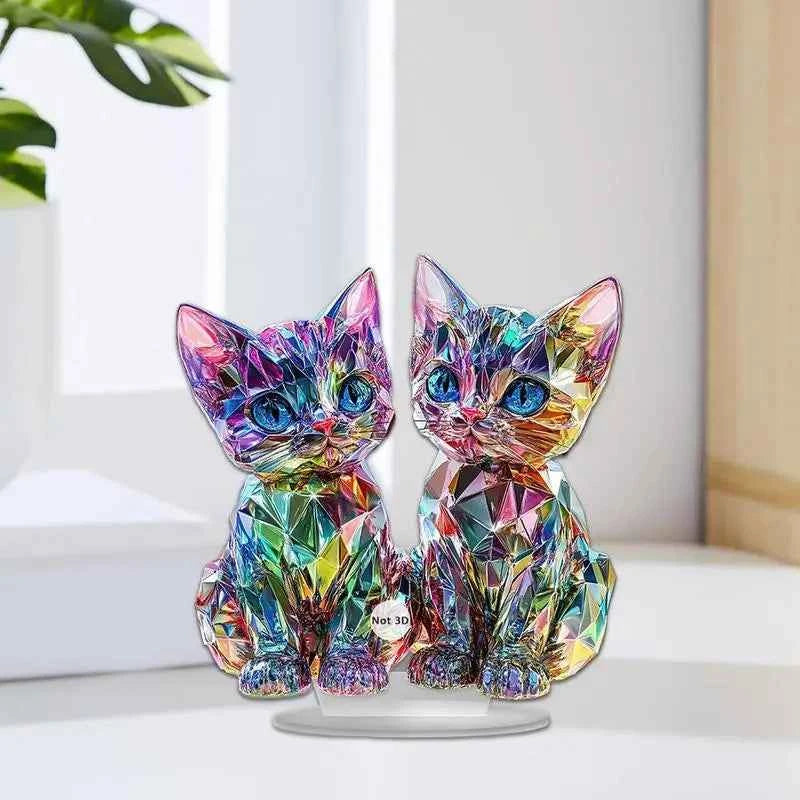 Colorful 2D Acrylic Cat Figurine - Modern Desktop Sculpture 9.8"