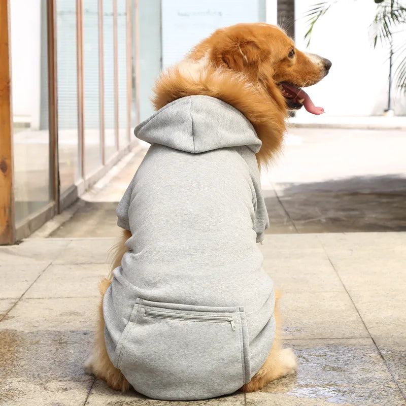 Pet Hoodies for Large Dogs Spring and Autumn Fleece Golden Retriever Sweatshirt with Hat and Zip Pocket Pet Clothing